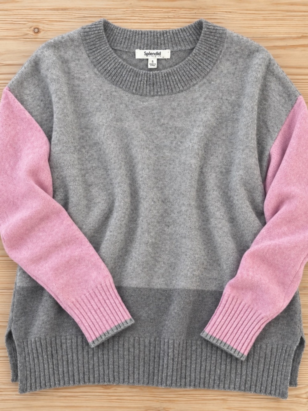 Splendid Gray Pink Colorblock Crewneck Sweater Women’s Small